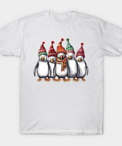Penguins wearing hat Merry Christmas shirt