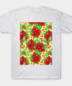 Poinsettia and holly berry watercolor Christmas pattern T-shirt