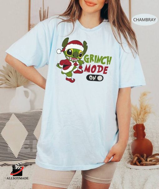 Santa Stitch Grinch Christmas Mode On Shirt, Stitch Xmas Tee