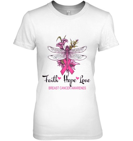 Breast Cancer Awareness Dragonfly Pink Ribbon Shirt For Woman