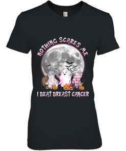 Breast Cancer Awareness Ghosts Nothing Scares Me I Beat Pink Ribbon Pumpkins Moon Bats Shirt