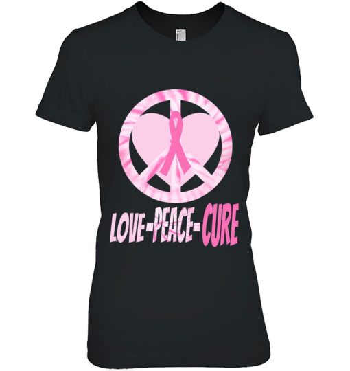 Breast Cancer Awareness Month Tye Dye Peace Love Cure Shirt