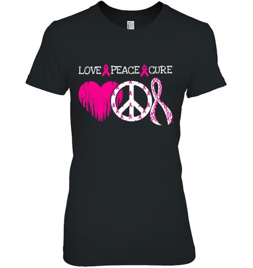 Breast Cancer Love Peace Cure Pink Ribbon Awareness Gift Woman Shirt