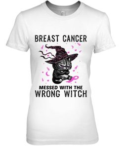 Breast Cancer Messed With The Wrong Witch Black Cat Funny Shirt