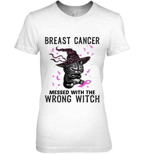 Breast Cancer Messed With The Wrong Witch Black Cat Funny Shirt