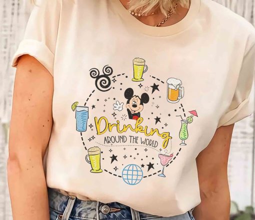 Disney Mickey Drinking Around The World Epcot Food And Wine Shirt