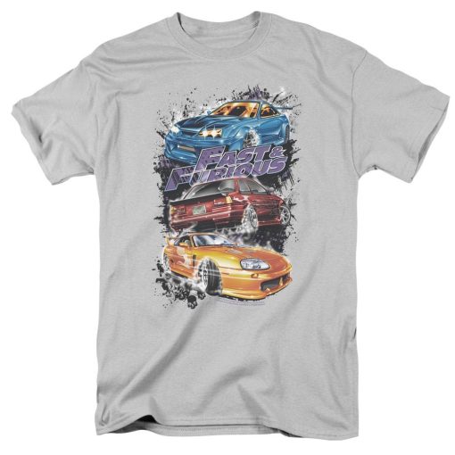 Fast And Furious Street Cars Collage Silver Shirts