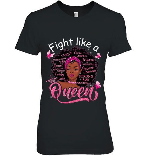 Fight Like A Queen Breast Cancer Warriors Black Woman Afro Shirt