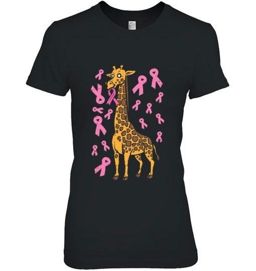 Giraffe Pink Ribbon Breast Cancer Awareness Support Gift Shirt