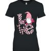 Leopard And Plaid Love Gnome Breast Cancer Awareness Gift Tee