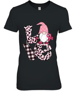 Leopard And Plaid Love Gnome Breast Cancer Awareness Gift Tee