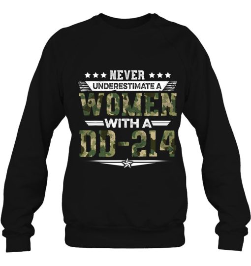 Never Underestimate A Woman With Dd-214 Veterans Day Shirt