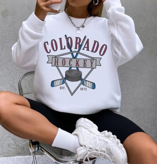 Retro 90s Colorado Avalanche Ice Hockey Printed Sweatshirt