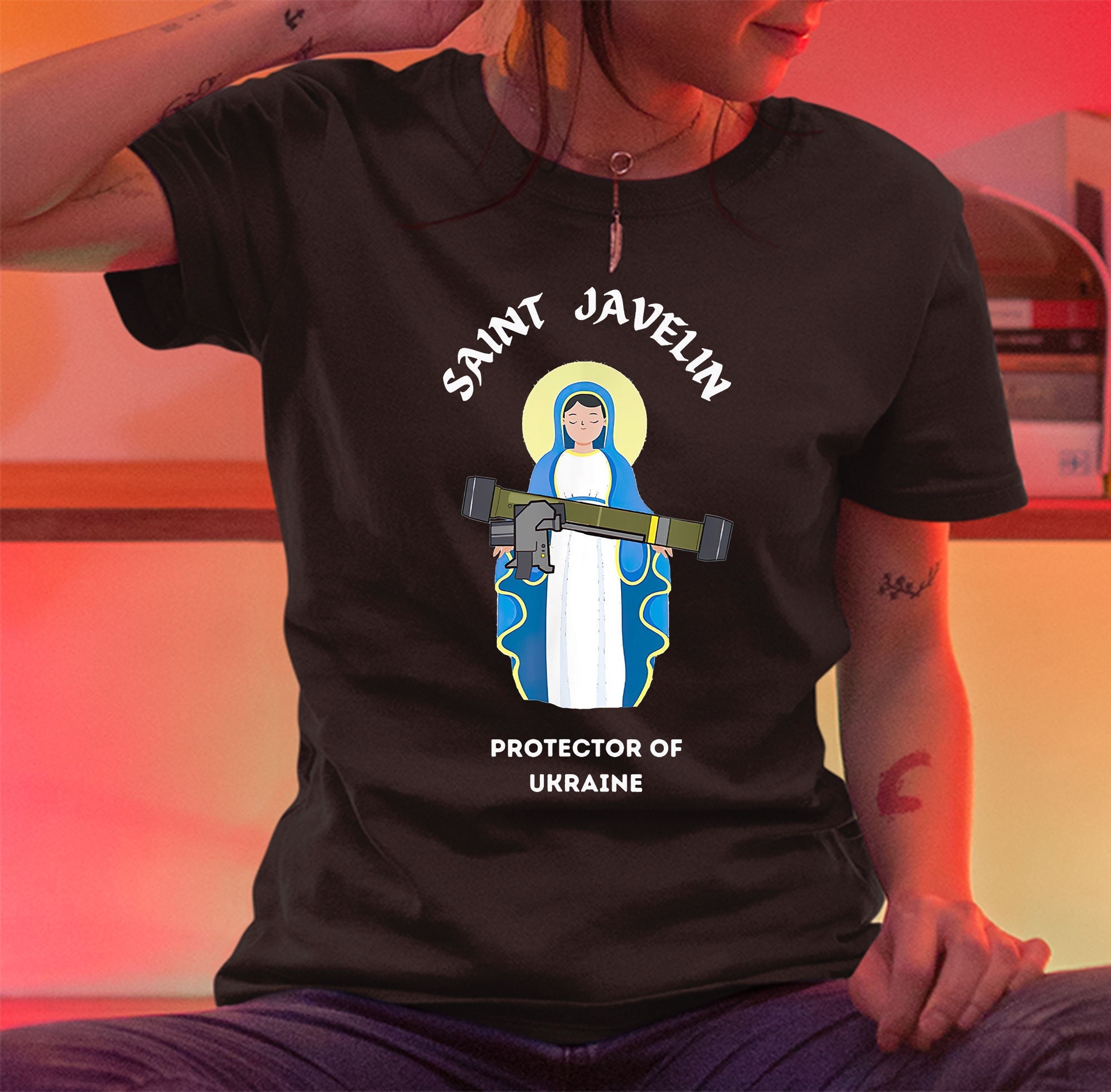 Saint Javelin The Protector Of Ukraine Pray For Peace Shirt Saint Javelin The Protector Of Ukraine Pray For Peace Shirt