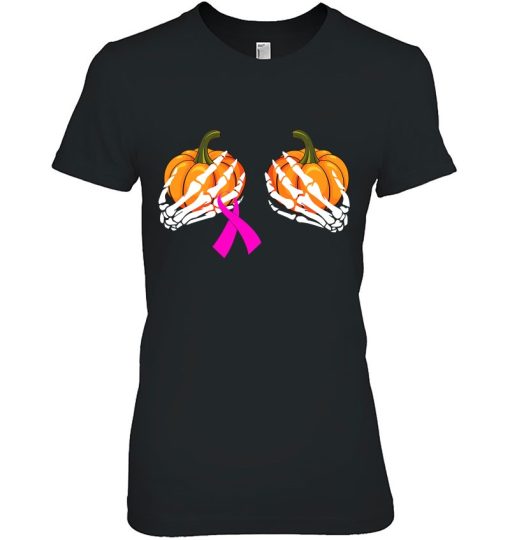 Skeleton Boobs Breast Cancer Awareness Pink Ribbon Pumpkin Shirt