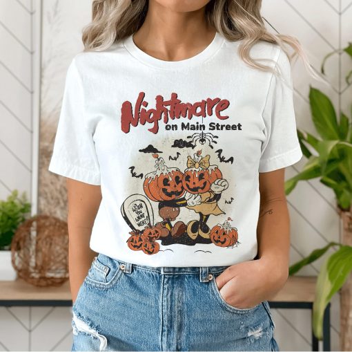 Vintage Disney Halloween Pumpkin Shirt Mickey Minnie Nightmare On Mainstreet