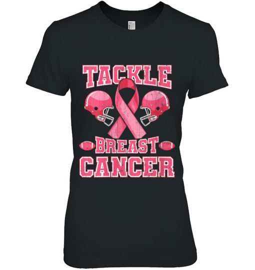 Womens Breast Cancer Awareness Football Ribbon Tackle V-Neck