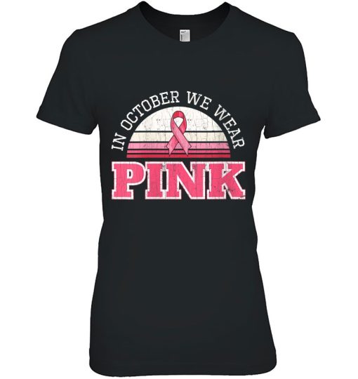 Womens Breast Cancer Awareness Pumpkin Gift In October We Wear Pink V-Neck