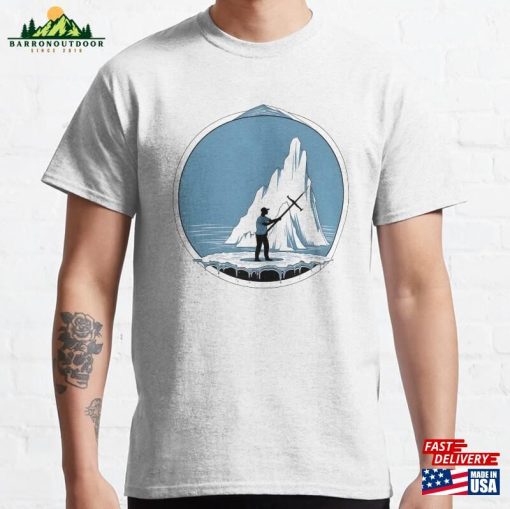 A Person Standing On Boat With Harpoon Gun Aimed At An Iceberg Classic T-Shirt Sweatshirt Hoodie