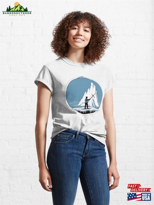 A Person Standing On Boat With Harpoon Gun Aimed At An Iceberg Classic T-Shirt Sweatshirt Hoodie