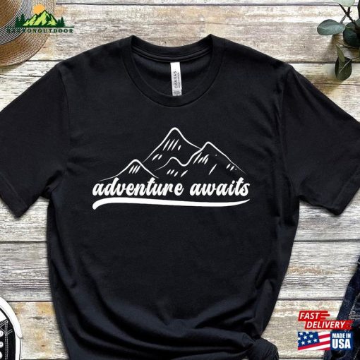 Adventure Awaits Hiking T-Shirt Hike Camp Outdoor Mountains Shirt Classic Hoodie