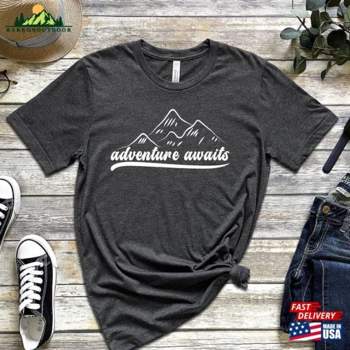 Adventure Awaits Hiking T-Shirt Hike Camp Outdoor Mountains Shirt Classic Hoodie