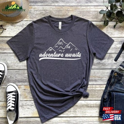 Adventure Awaits Hiking T-Shirt Hike Camp Outdoor Mountains Shirt Classic Hoodie