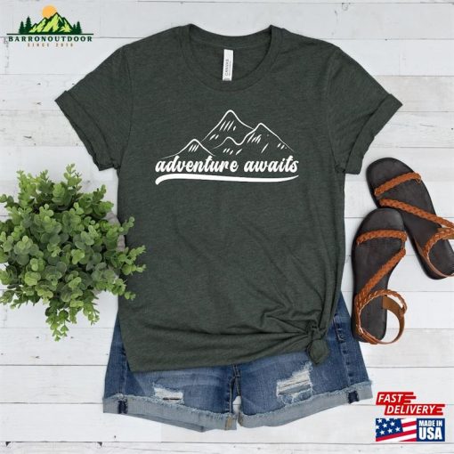 Adventure Awaits Hiking T-Shirt Hike Camp Outdoor Mountains Shirt Classic Hoodie