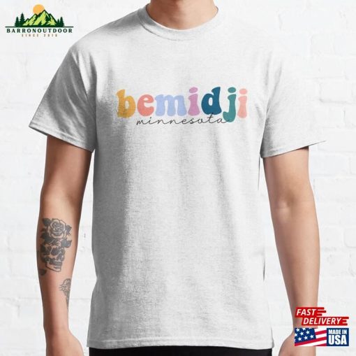 Bemidji Minnesota Groovy Rainbow Pastel Lettering Classic T-Shirt