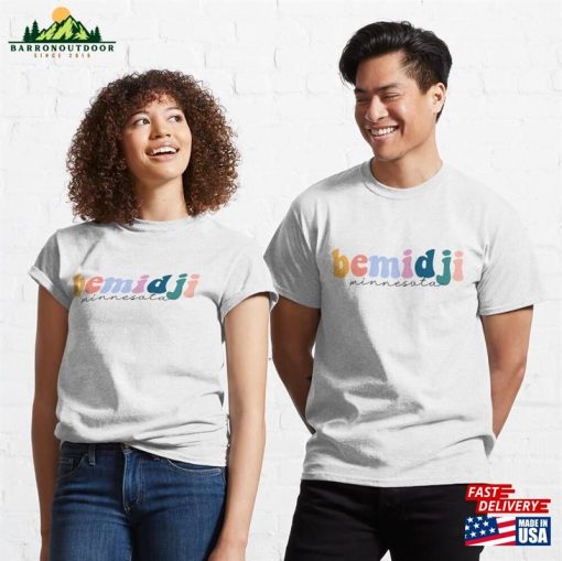 Bemidji Minnesota Groovy Rainbow Pastel Lettering Classic T-Shirt