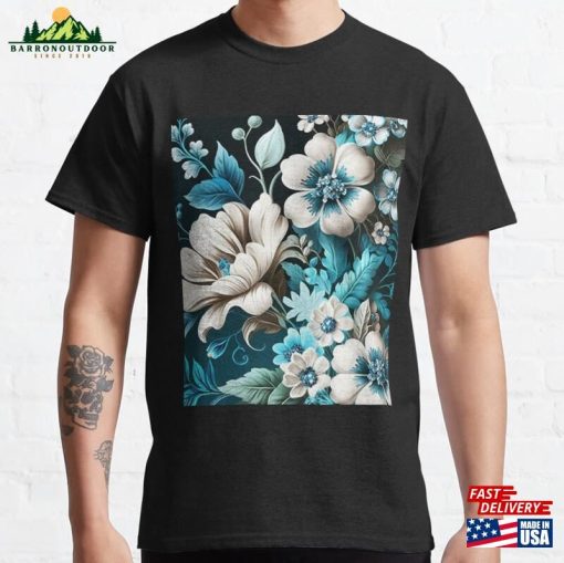 Blue Amp White Flower Classic T-Shirt Hoodie Sweatshirt