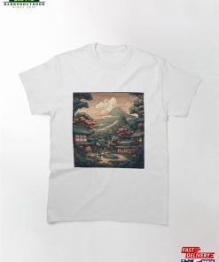 Bold Stylized Vector Image Of Japanese Town With Villagers And Beautiful Scenery Classic T-Shirt 5 Bold Stylized Vector Image Of Japanese Town With Villagers And Beautiful Scenery Classic T Shirt 2 1