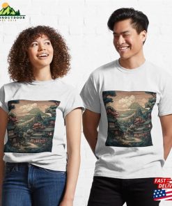 Bold Stylized Vector Image Of Japanese Town With Villagers And Beautiful Scenery Classic T-Shirt 6 Bold Stylized Vector Image Of Japanese Town With Villagers And Beautiful Scenery Classic T Shirt 3 1