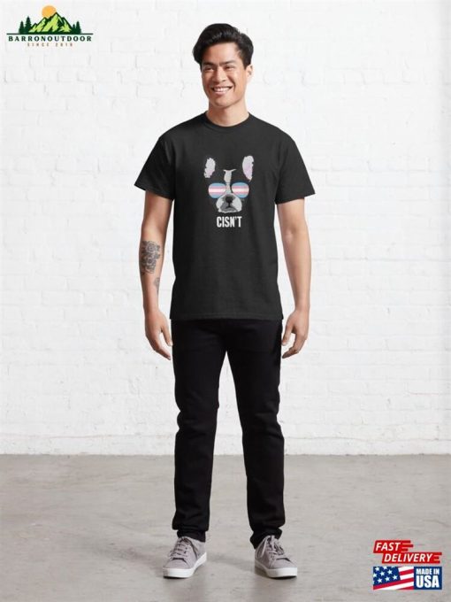 Cisn’t Funny Boston Terrier Dog Trans Pride Flag Classic T-Shirt Hoodie