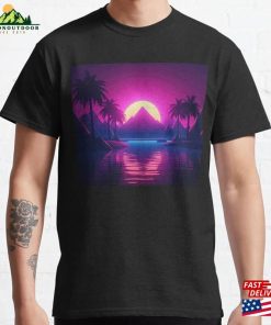 Cyber Oasis Vibrant Synthwave Vibes On The Island Classic T-Shirt Sweatshirt Unisex