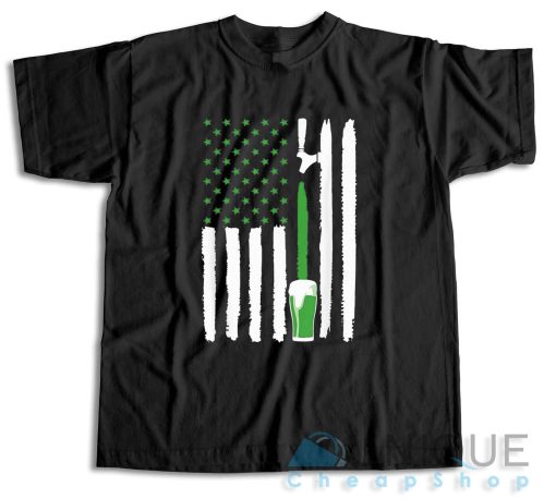 Green Beer American Flag St. Patrick’s Day T-Shirt Size S-3XL