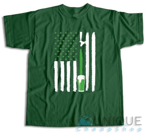 Green Beer American Flag St. Patrick’s Day T-Shirt Size S-3XL