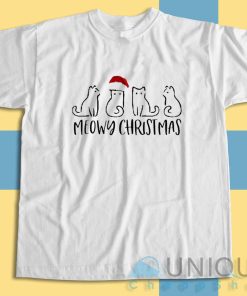 Shop high-quality unique Meowy Cat Christmas T-Shirt Size S-3XL