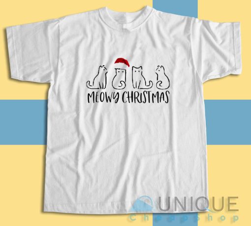 Shop high-quality unique Meowy Cat Christmas T-Shirt Size S-3XL