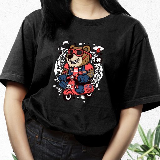 Bear Scooterist Funny Graphic T Shirt