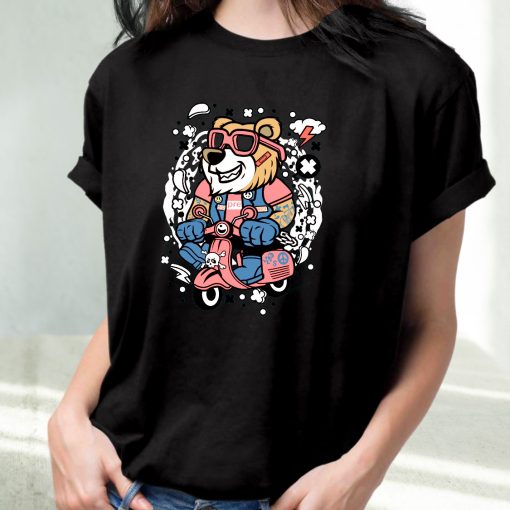 Bear Scooterist Funny Graphic T Shirt