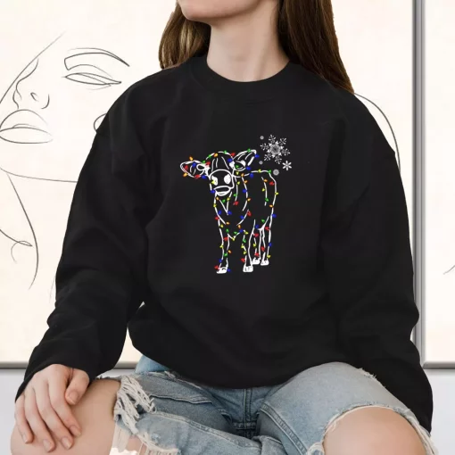 Christmas Cow Light Sweatshirt Xmas Outfit