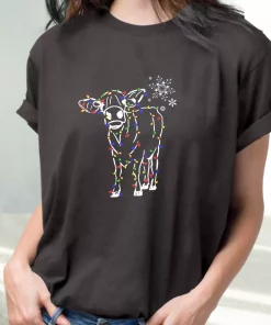 Christmas Cow Light T Shirt Xmas Design