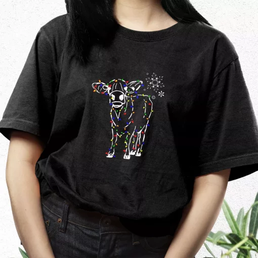 Christmas Cow Light T Shirt Xmas Design