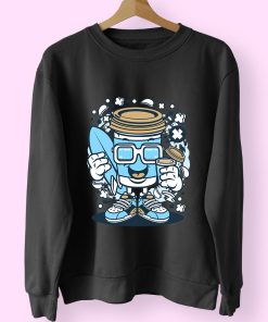 Coffee Cup Surfer Funny Graphic Sweatshirt