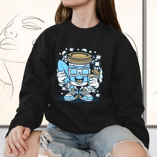 Coffee Cup Surfer Funny Graphic Sweatshirt