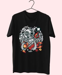 Diver Octopus Funny Graphic T Shirt