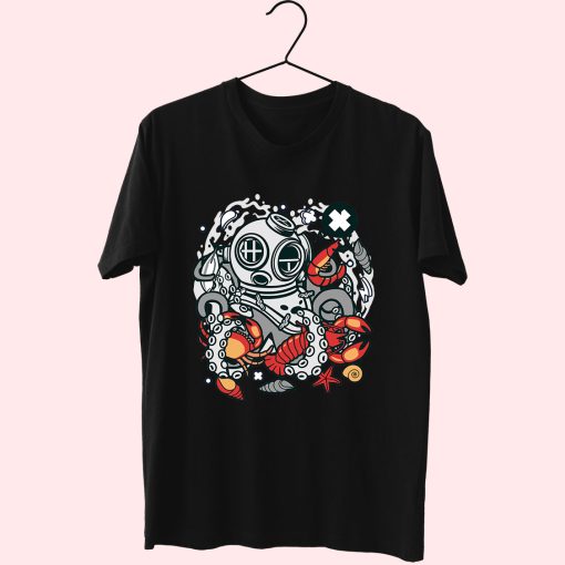 Diver Octopus Funny Graphic T Shirt