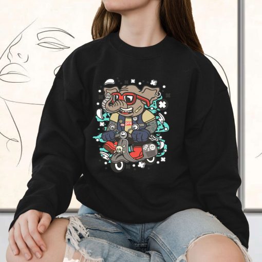 Elephant Scooterist Funny Graphic Sweatshirt