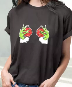 Funny Grinch’S Hand Is On The Breast T Shirt Xmas Design